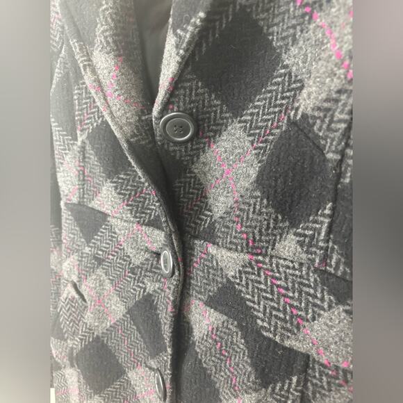 Aeropostale Wool Black, Gray and Pink Plaid Pea Coat Size Small - Picture 8 of 13